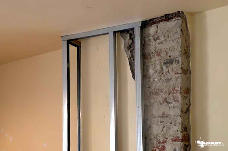 montage cloison trompe oeil cheminee artisant decorateur moret
