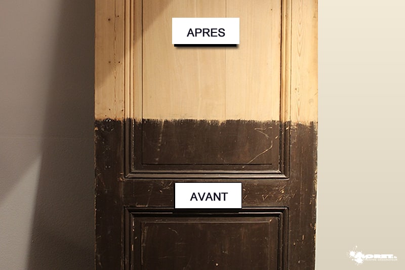 Restauration des boiseries intérieures - Porte avant apres - Artisan peintre décorateur Moret