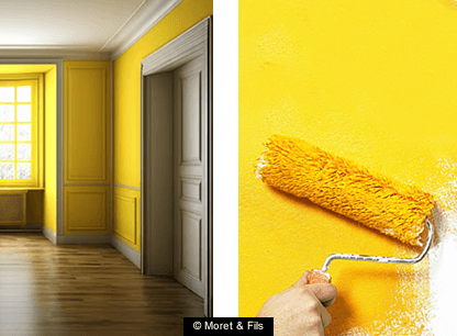 Rénovation pièce et mise en peinture latex  jaune - Artisan peintre en bâtiment Moret